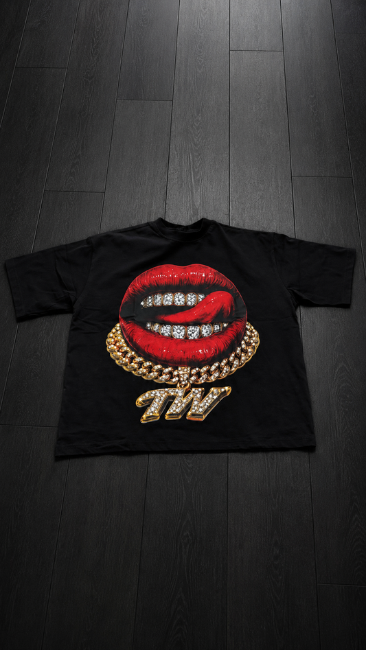 T-shirt Diamond kiss nera